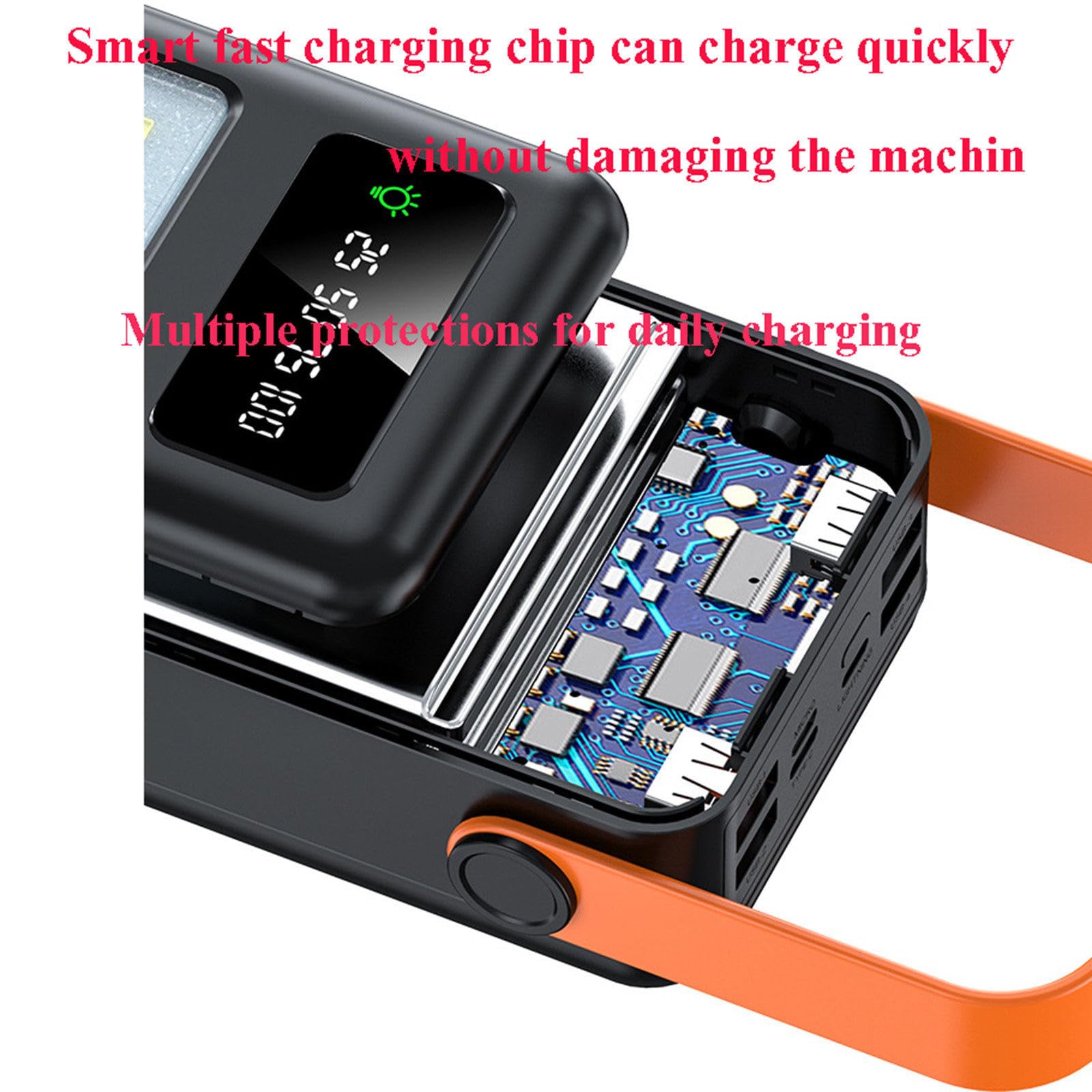 Banco de energía, cargador portátil de alta velocidad de 12 000 mAh y 10 W con cable U-B 4 integrado, paquete de batería de carga rápida para teléfonos móviles y computadoras,120000mAh-Black