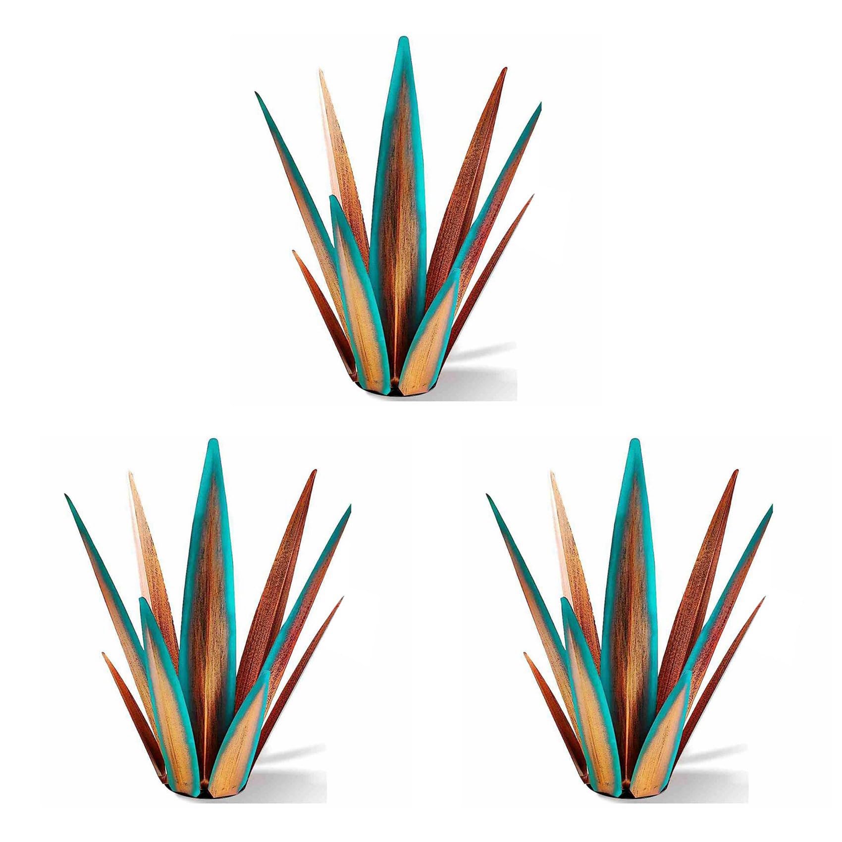 Agave en métal rustique de 55cm peinte à la main, objet d'art robuste pour intérieur et extérieur