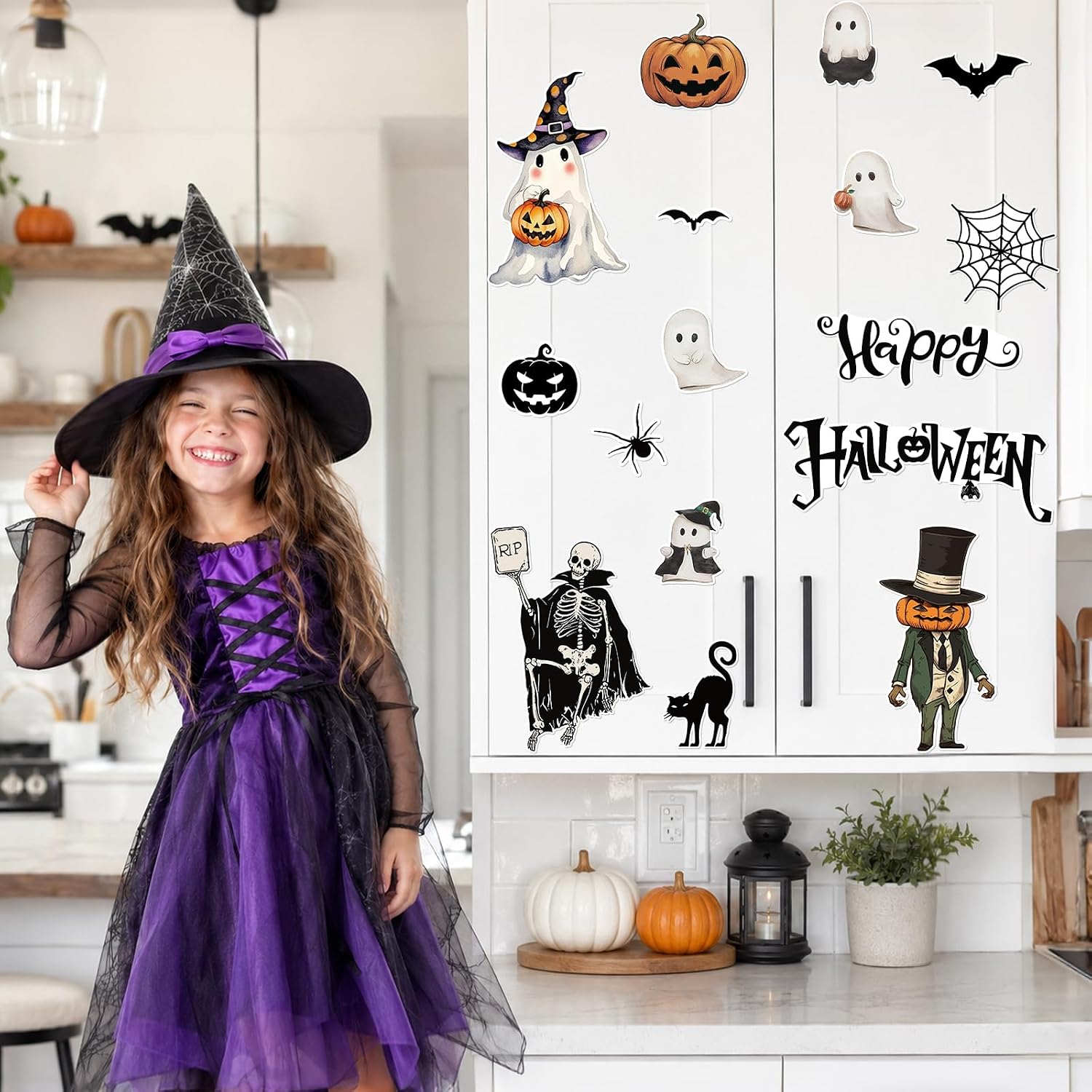 16 Pcs Halloween Refrigerator Magnets Cartoon Ghost Magnetic Stickers Cover Garage Door Car Refrigerator Kitchen Dishwasher Magnets for Happy Halloween Trick Or Treat Party Supplies image 3