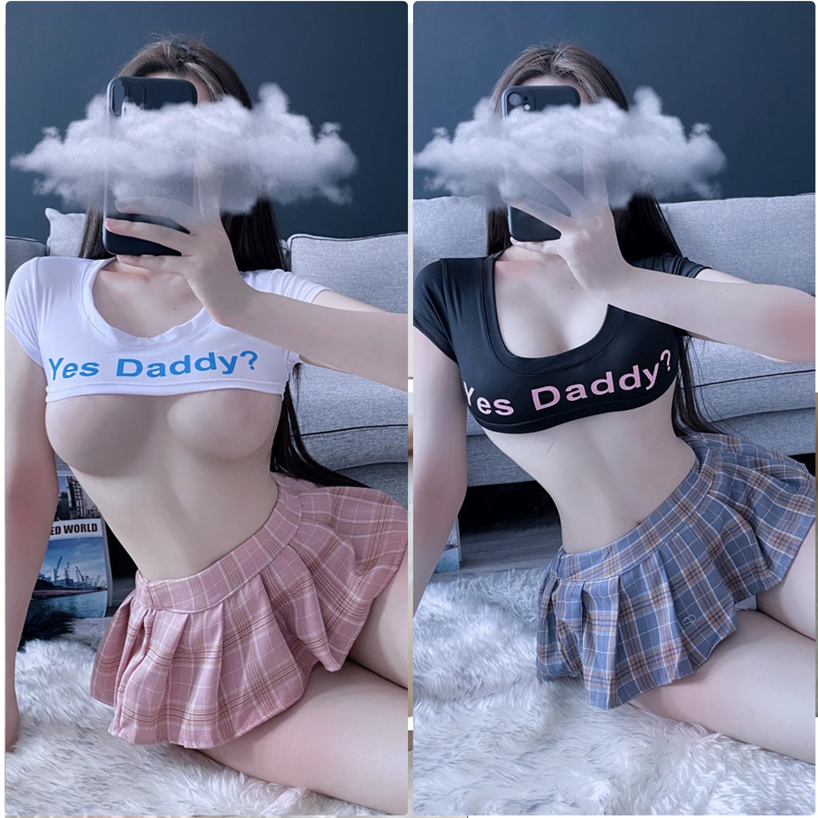 YOMORIO Japanese Lingerie Sexy Crop Top Naughty Underwear Anime Cosplay Costumes (): Black 2