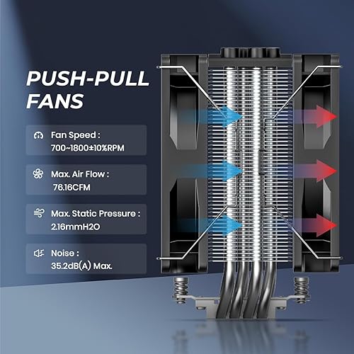 Miniatura 5 de ID-COOLING Enfriador de CPU SE-214-XT PLUS 4 tubos de calor, torre única con ventiladores de 0.079 x 4.724 in en una configuración Push-pull, sin