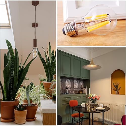 Miniatura 6 de Energetic - Bombilla LED Edison A19 regulable, equivalente a 12 W, 100 W, 1600 lm de alto brillo, 2700 K blanco suave, bombilla de filamento LED