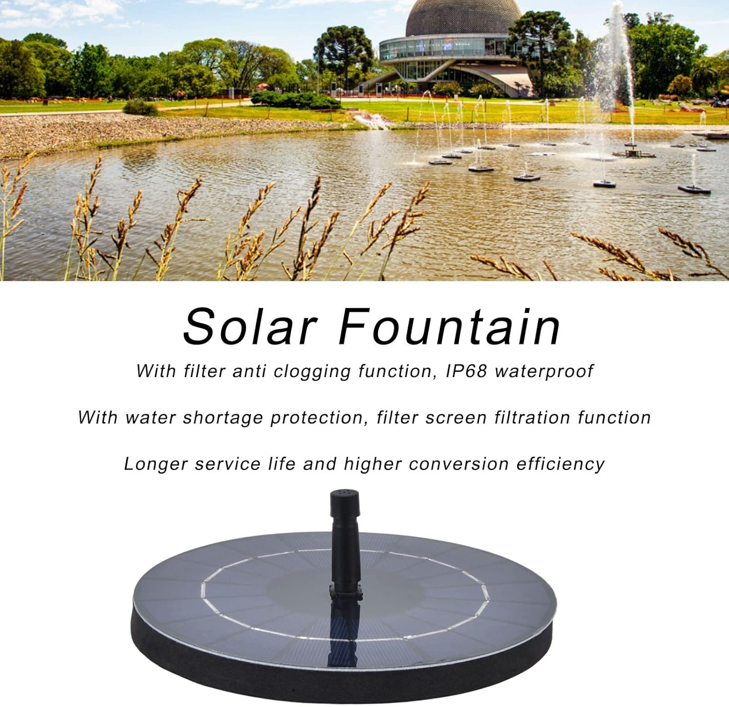 3.5W Solar Bird Bath Fountain Pump, IP68 Waterproof Solar Fountain with 6 Nozzle, Water Fountain Pump with Anti Clogging Filter for Outdoor Water Tanks, Fish Pond, Swimming Pools, Gardens