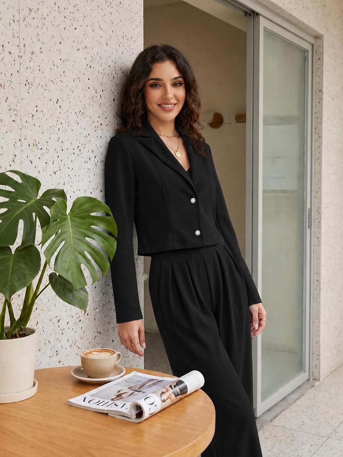 Pant Suits for Women Dressy 2 Piece Cropped Blazer Pant Set