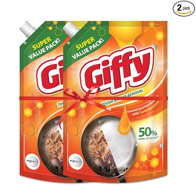 Giffy Turbo Boosters Dishwash Liquid Gel 900ml (Pack of 2) Refill Pack|50% More Effective Tough Grease Removal|Utensils Cleaning Dish Wash Liquid Super Saver Offer at Rs. 165
