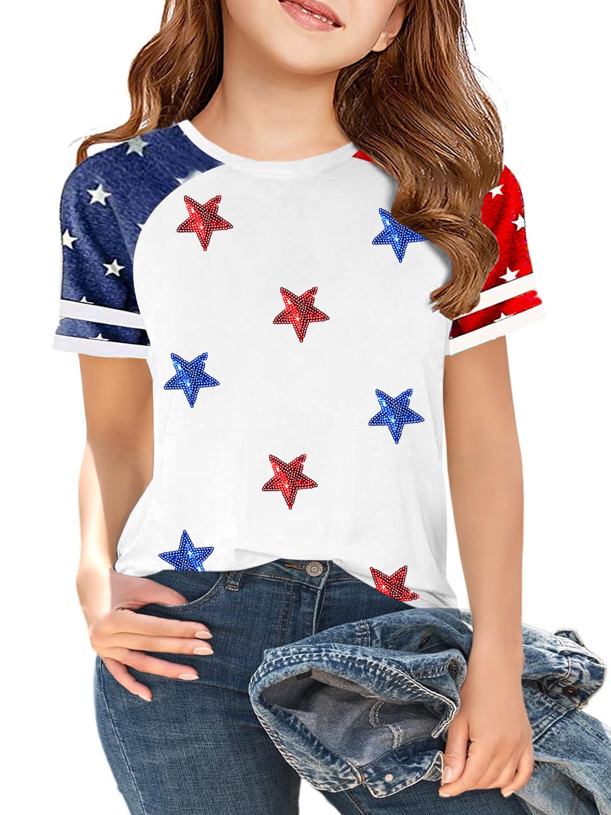 Ithalt Boys Girls USA Shirts Kids 4th of July Shirts American Flag Tshirt Patriotic Top Independence Day Outfit 5-13y