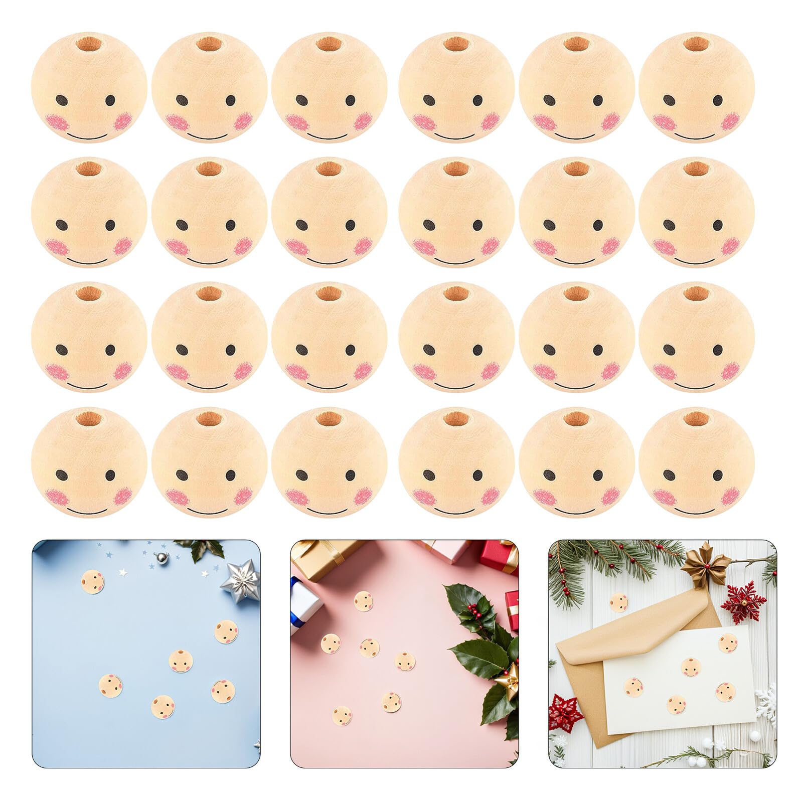 50 Cuentas de Madera Sonrientes para Joyería Diy, Suministros de Manualidades para Hacer Collares y Pulseras