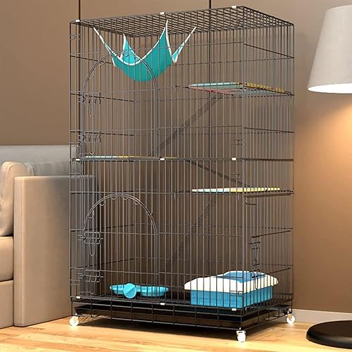 Jaula de 4 niveles para gatos de 45 pulgadas, jaula de metal grande para interiores y exteriores, con 2 puertas, 1 hamaca y 2 escaleras, adecuada
