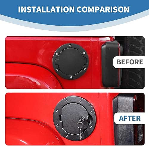 Miniatura 6 de Para Jeep JK Tapa de Gas Cubierta de Puerta Aleación de Aluminio con Cerradura de Llave para Jeep Wrangler JK JKU 2007-2017 Accesorios Exterior Negro