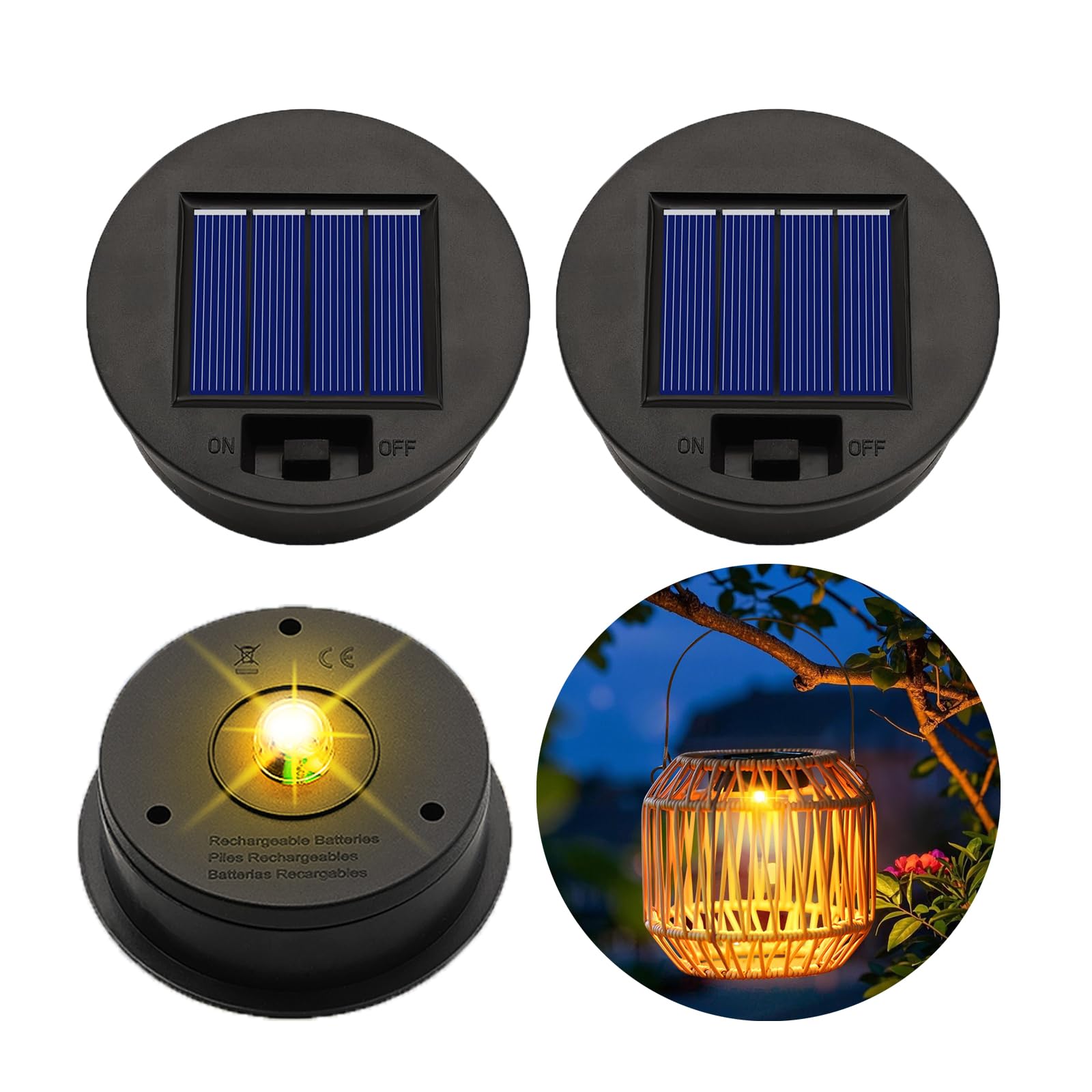 Solarleuchten Ersatzteile, 2 Stück Solar Ersatzdeckel 7cm Wasserfest, Solarleuchten Ersatz, IP65 Wasserdicht Ersatz Solarmodul für Gartenleuchte, Solar Ersatz für Außen Solarlampen (C)