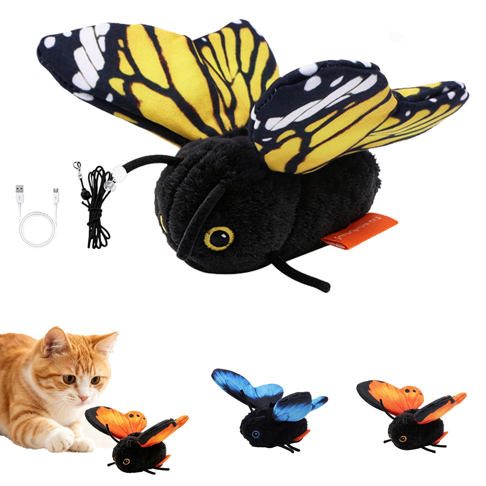 Smart Sensing Flapping Butterfly Cat Toy – Rechargeable, Realistic Wings, Sensor‑Triggered, Durable Plush, Encourages Stalking & Solo Play for Indoor Cats，Gold