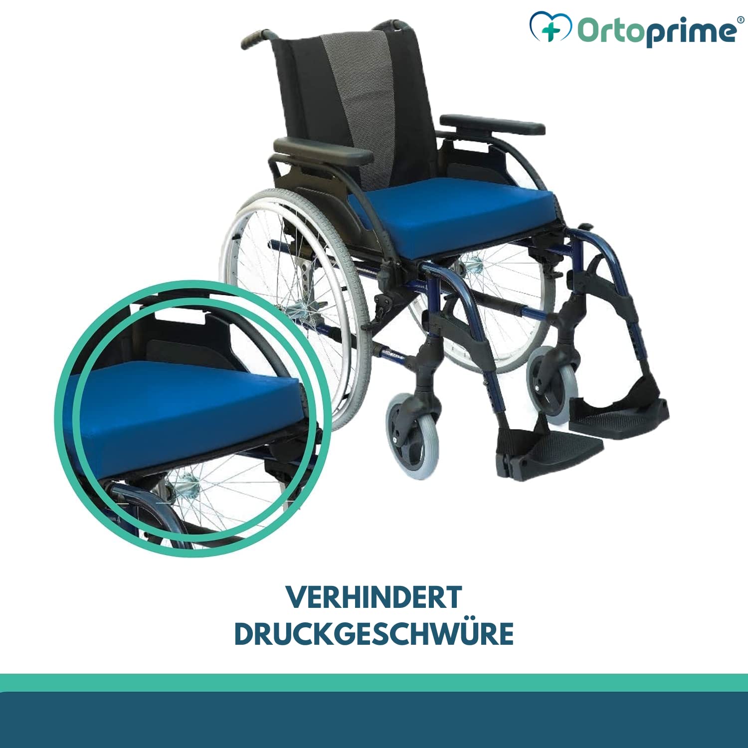 OrtoPrime Antidekubitus viskoelastisches Posturales Kissen - Orthopädisches Coxis-Entlastungskissen - Therapeutisches Memory Foam Sitzkissen - Geeignetes Sitzkissen für Rollstuhl, Zuhause & Büro