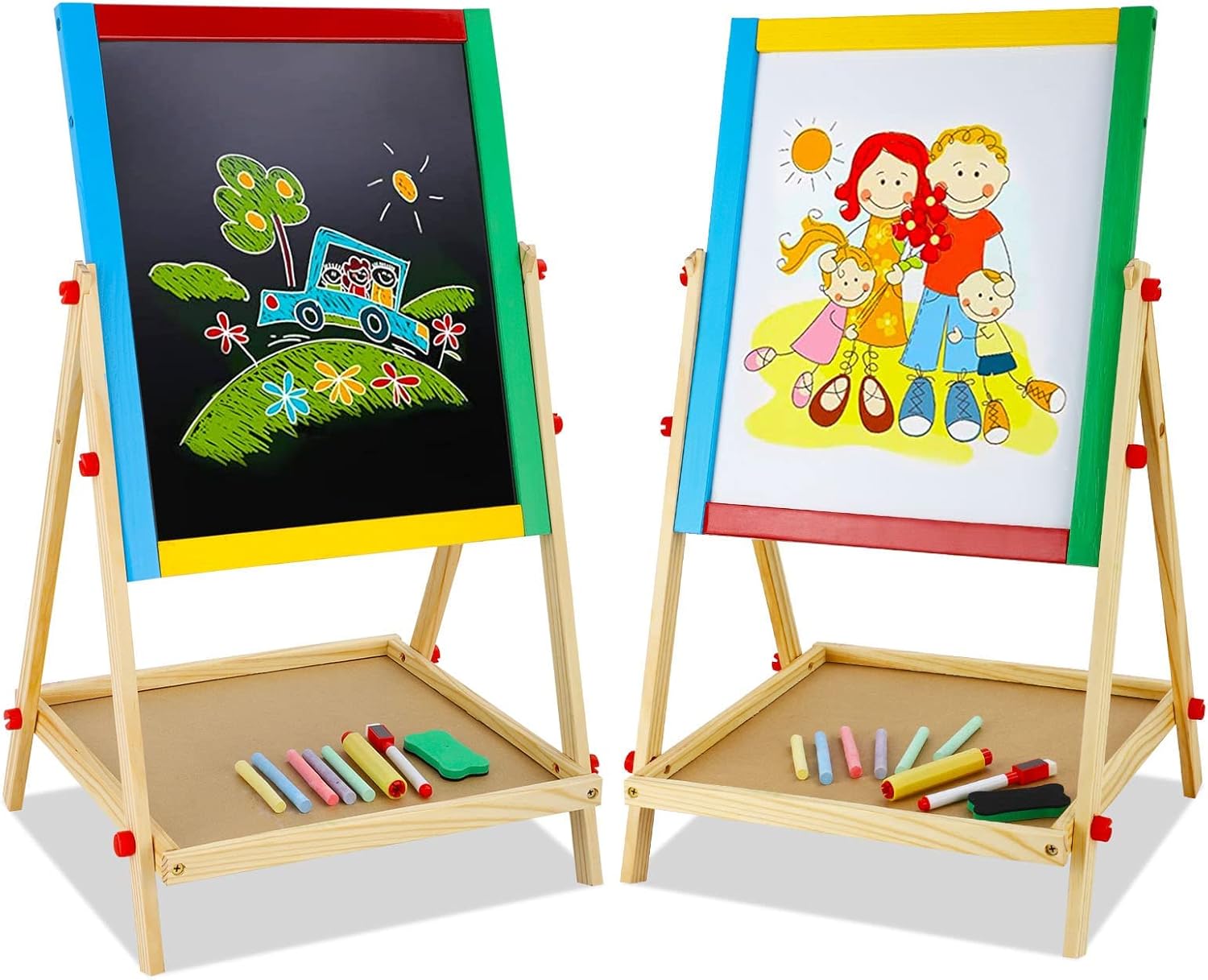 Wooden Art Easel for Kids DoubleSided Kids Easel 5464cm Height