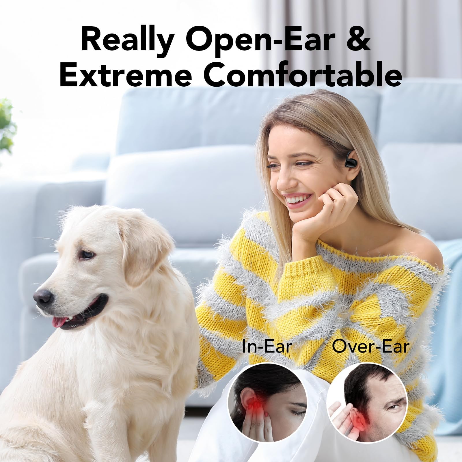 Hendari Cuffie Open Ear, Cuffie Bluetooth Sport, Auricolari Bluetooth 5.3 Sport con 4 Mic Stereo, Auricolari Bluetooth Open Ear con Custodia di LED Ricarica, 75Ore, Impermeabili IP5, Nero