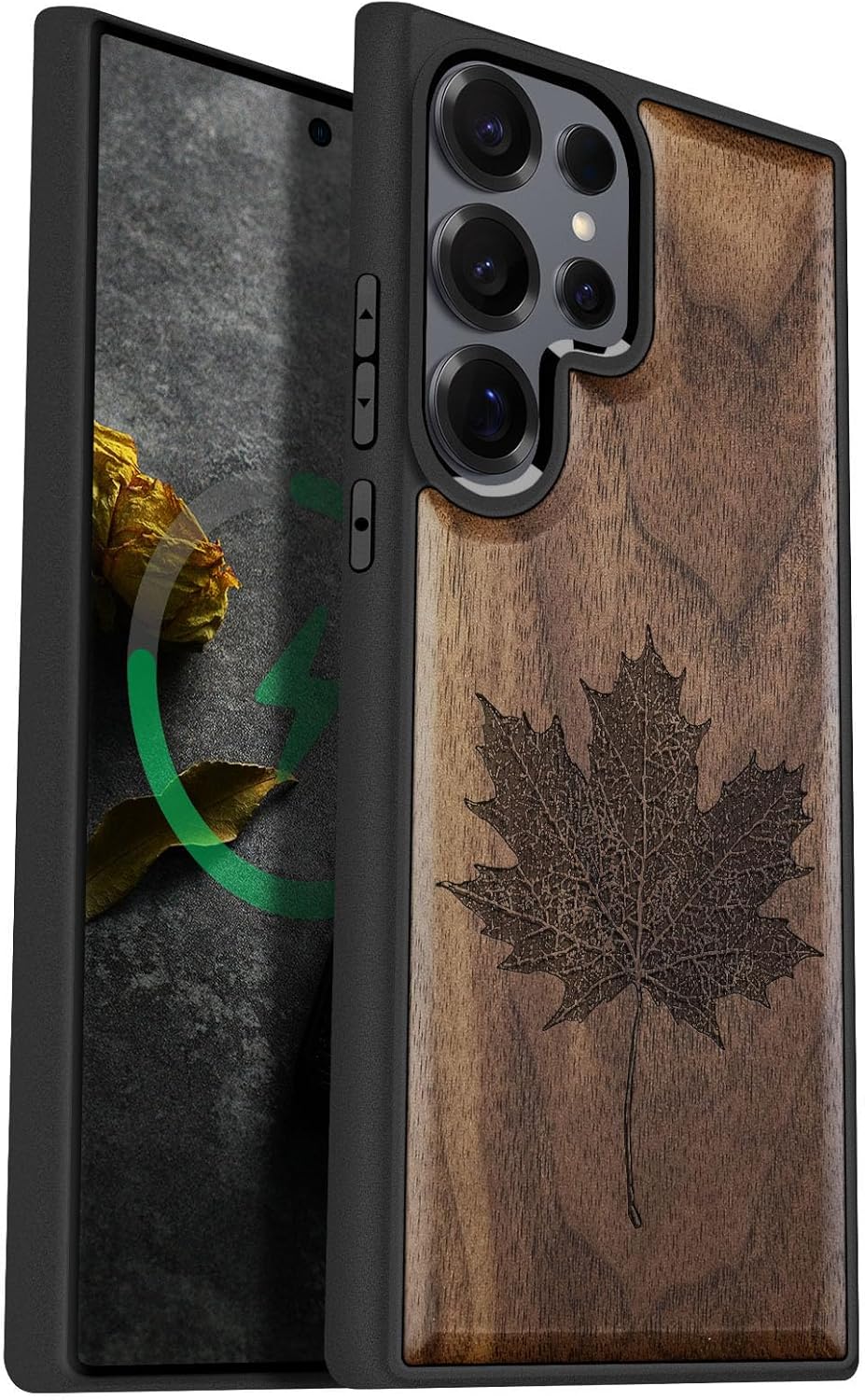 Carveit Magnetic Wooden Case for Samsung Galaxy S25 Ultra Case 2025, TPU Shockproof Cover & Wood Artisan Engraved, Compatible with MagSafe Wireless Chargers (Zendoodle Geometry Nautical) Walnut
