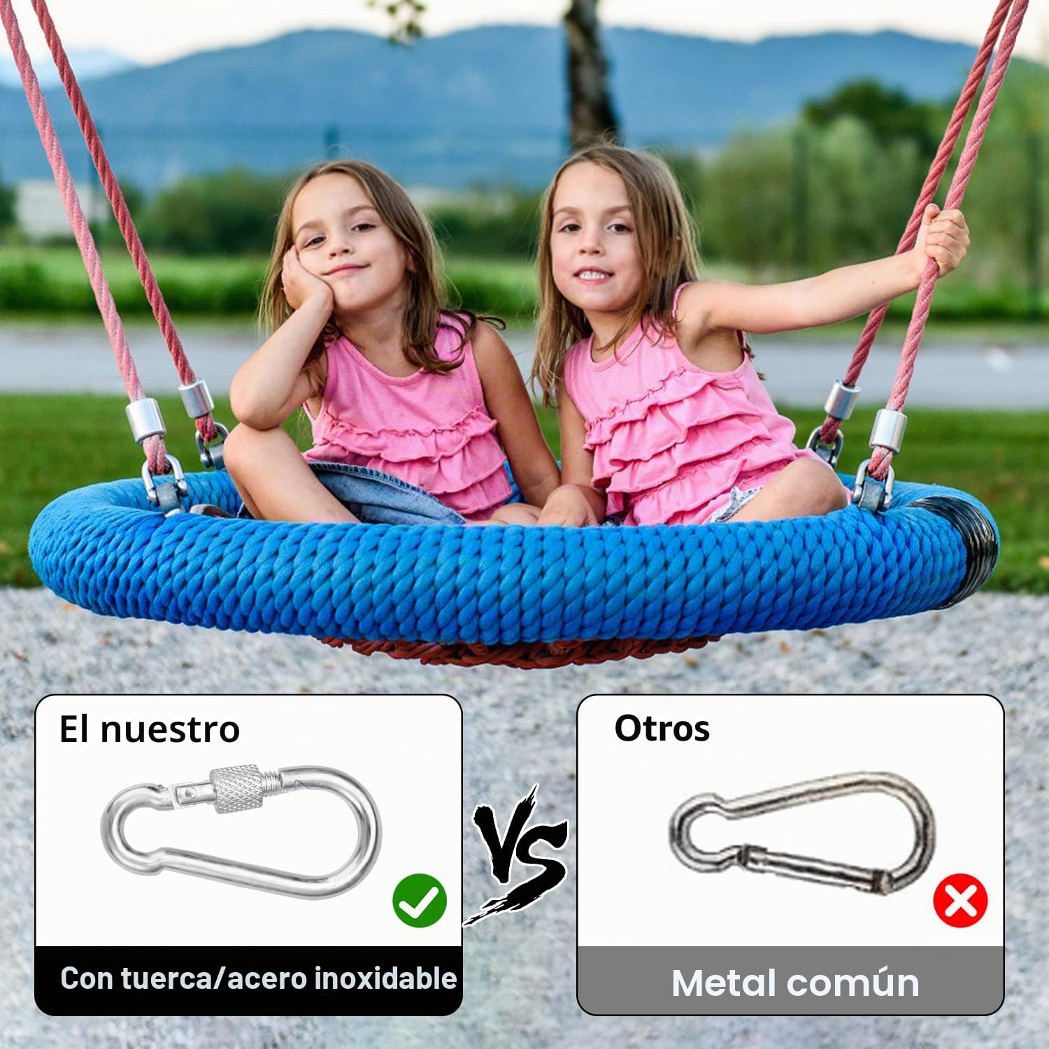 2 Piezas Correas de Hamaca, Kit de Correas para Colgar Columpios, Hamaca Correas árbol con 2 Mosquetón y Anillos en D, Hamacas de Fijación para Jardín, Columpio, Columpio de árbol, Hamacas, 50cm× 25mm