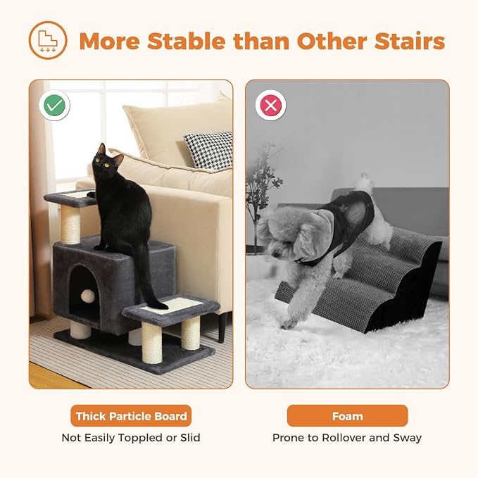 3-en-1 Escalera para perro y rascador para gato con condominio miniatura 8