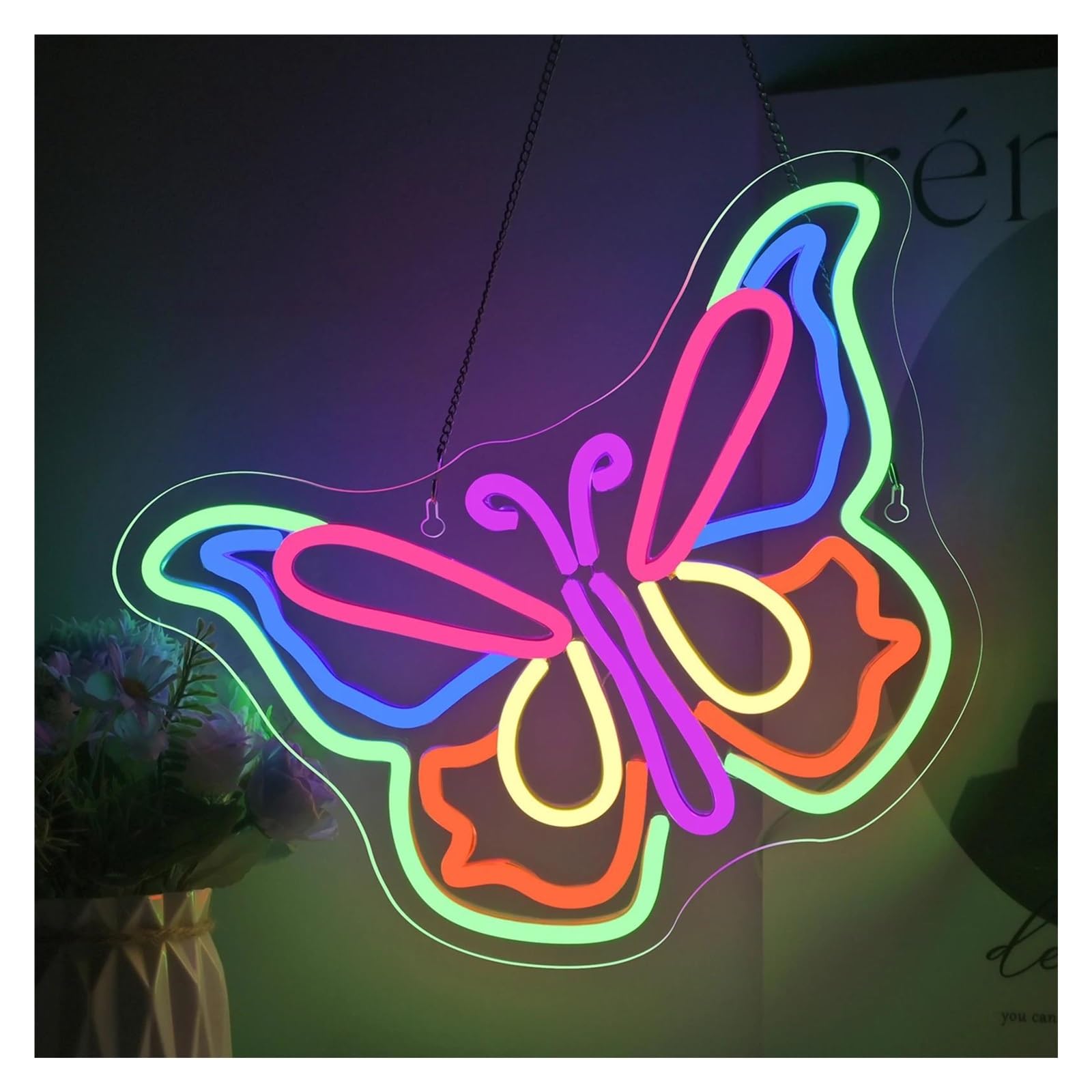 SHOUXI Sign Lamp Butterfly Neon Signs for Wall Art Decor USB with Dimmable Switch for Bedroom Living Room Club Party 32х33.5cm