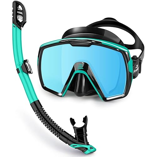 Freela Adult Dry Snorkel Set with Mirrored Lens Anti-Fog 180° Wide View Anti-Fog, Scuba Diving Mask with Nose Cover, Snorkeling Gear for Men Women