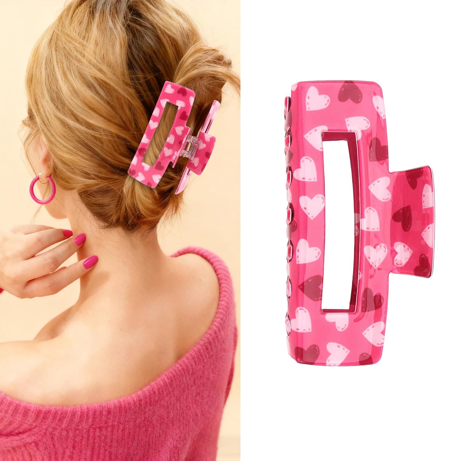 1PC Pink Hair Clips for Women Cute Large Claw Clips for Thick Thin Hair
