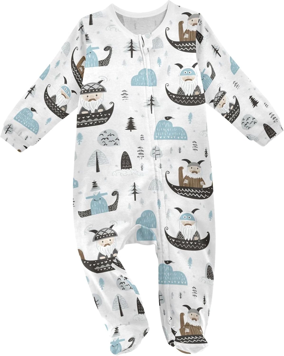 JUNZAN Vikings Scandinavian Baby One-Piece Footies Newborn Rompers Pajamas Cotton Footed Pjs for Sleep Play Boys Girls 3M