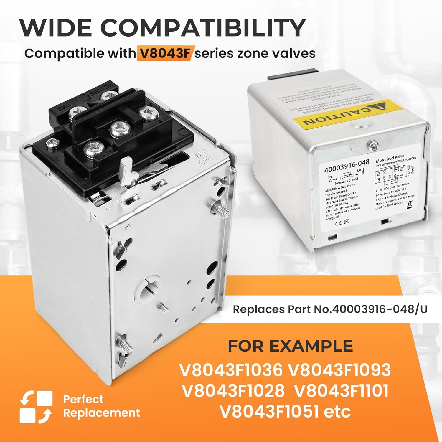 40003916-048 Powerhead Replacement,For V8043F Series Zone Valve, V8043F1036 V8043F1093 V8043F1028 V8043F1101 V8043F1051,24V AC 50/60Hz Actuator Head with End Switch & Screw Terminal, Normally Closed