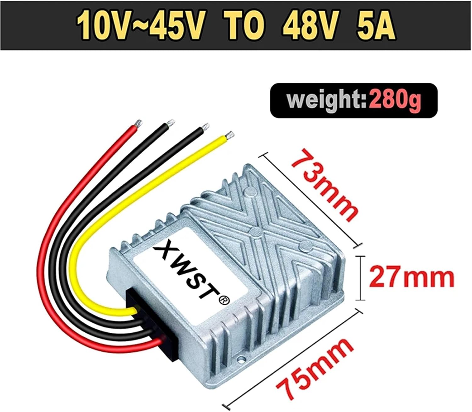 Waterproof Converter 10-45V to 48V Boost Voltage Regulators 12V to 48V Module Car Power Supply Inverter(5A 75Silver,12V_48V)