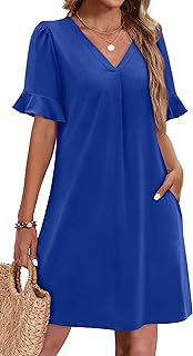 Summer Dresses for Women Ruffle Short Sleeve V Neck Casual Shift Dress w...