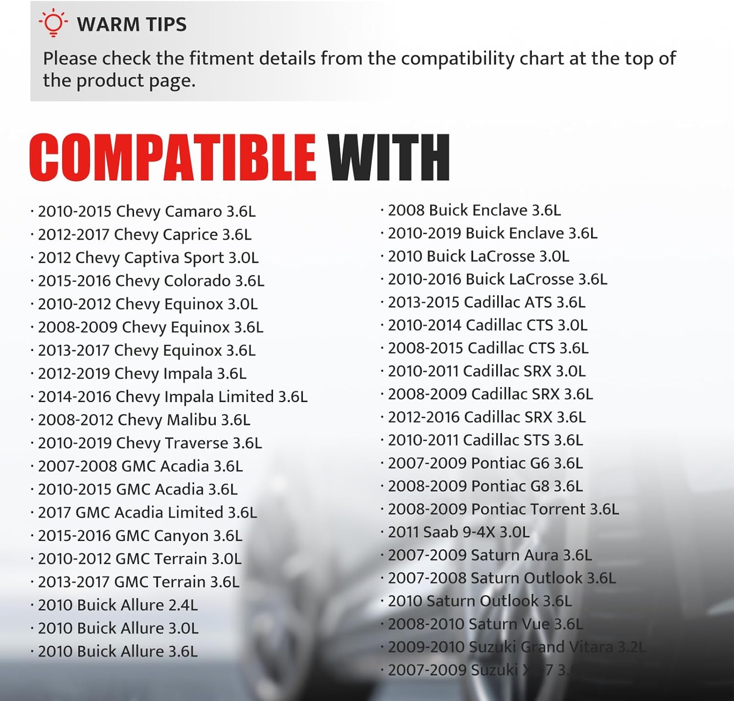 Ignition Coil Pack Spark Plugs Set of 6 fit for V6 3.0 3.6 GMC Acadia Terrain, Chevy Impala Malibu Camaro Traverse, Cadillac CTS SRX STS, Buick Enclave LaCrosse, Pontiac Saturn Outlook Vue, UF569