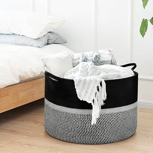 Miniatura 33 de CHICVITA XXL Canasta de cuerda de algodón tejida extra grande, canasta de manta de almacenamiento con asas, canasta de ropa decorativa, 22 x 22 x 14