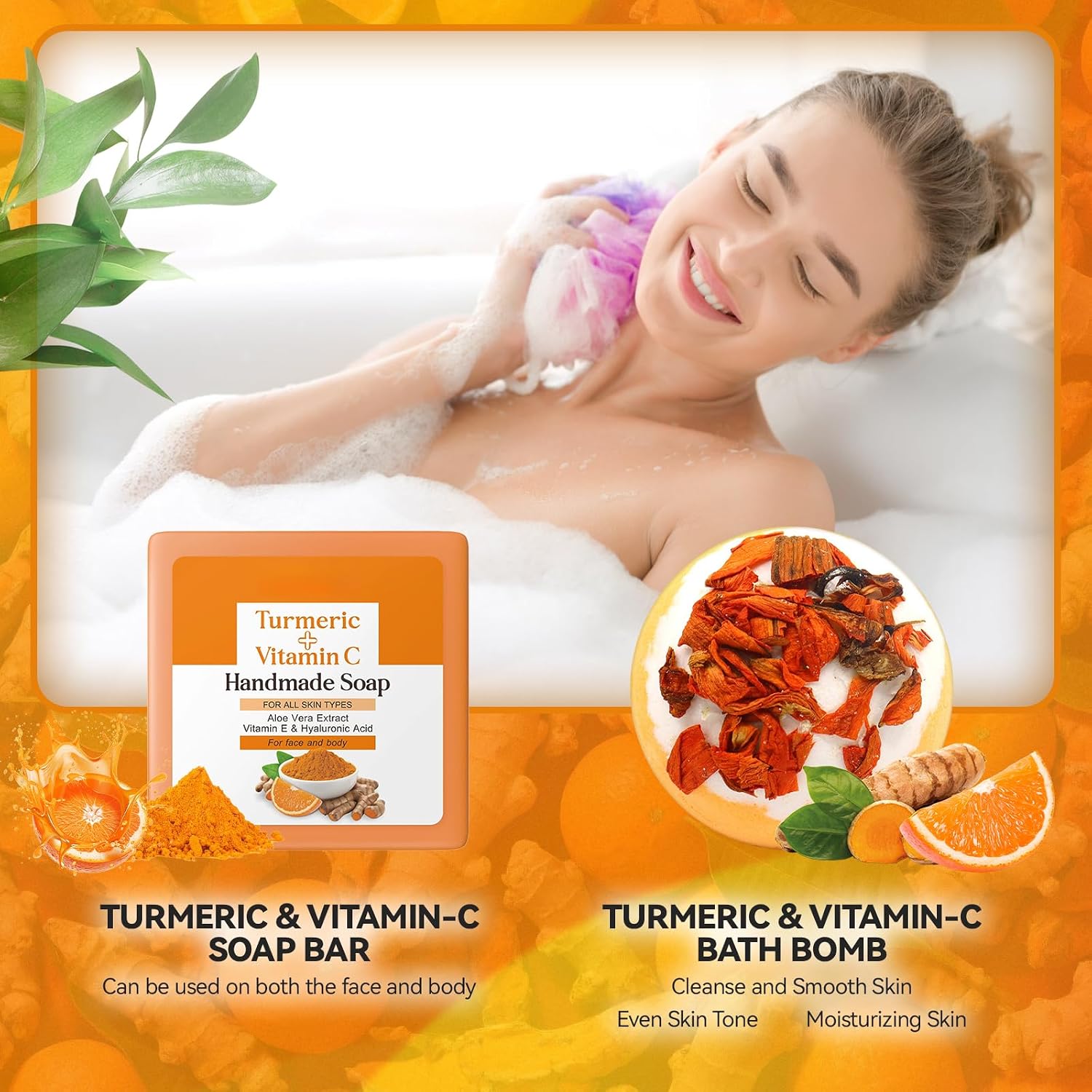 21Pcs Turmeric & Vitamin C Skincare Set, Facial Skin Care Routine Set with Serum, Toner, Cleanser, Eye Cream, Face Cream, Soap Bar, Mud Mask, Facial Oil and Hair Oil, Bath Boom, Mother's Day Gift