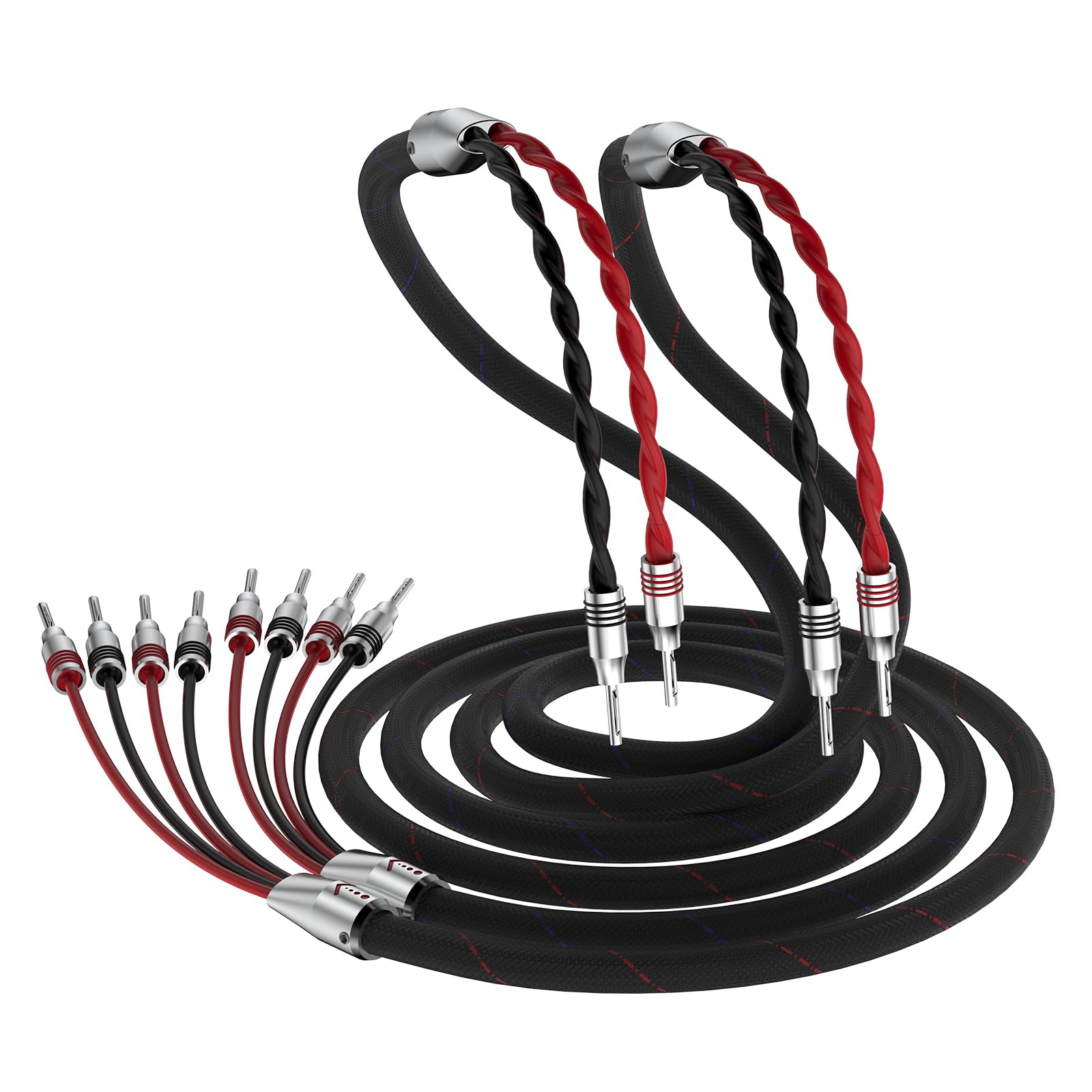 HiFi Biwire Lautsprecherkabel, 2 Bananen auf 4 Bananen Lautsprecherkabel Ein Paar flexible Kabel Vergoldetes mit hochwertigen Bananensteckern (3m)
