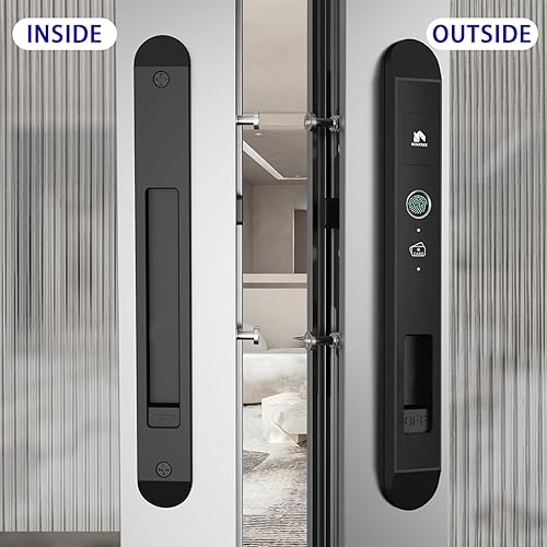 Miniatura 5 de Cerradura de puerta inteligente estrecha, cerradura de puerta corredera de entrada sin llave, método de desbloqueo multipul 4 en 1, huella digital,