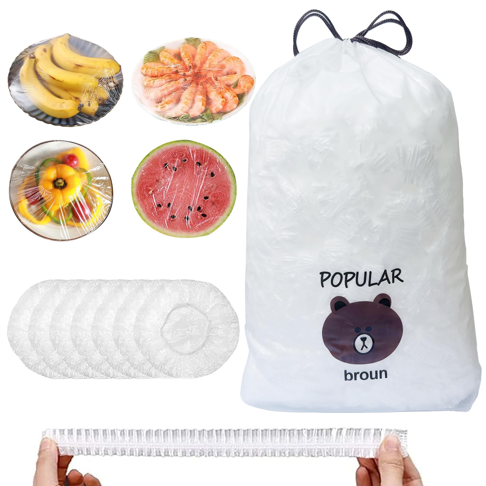 500 Pezzi Sacchetti di Conservazione Freschi, Sacchetti per Alimenti con Elastico, Sacchetti per Alimenti Trasparenti Copri Recipienti, Sacchetti Copri Alimenti per Mantenere Freschi I Cibi (Bianco)