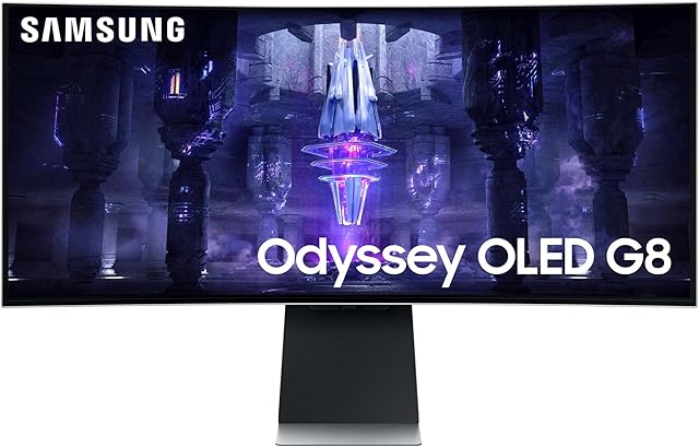 Samsung Odyssey OLED G8 monitor PC 34'' 175Hz, 0,1ms, zakrzywiony panel OLED 1800R, UWQHD: 3440 x 1440, AMD FreeSync Premium Pro, Core Lightning +, Smart, Regulowana wysokość, USB C, Micro HDMI
