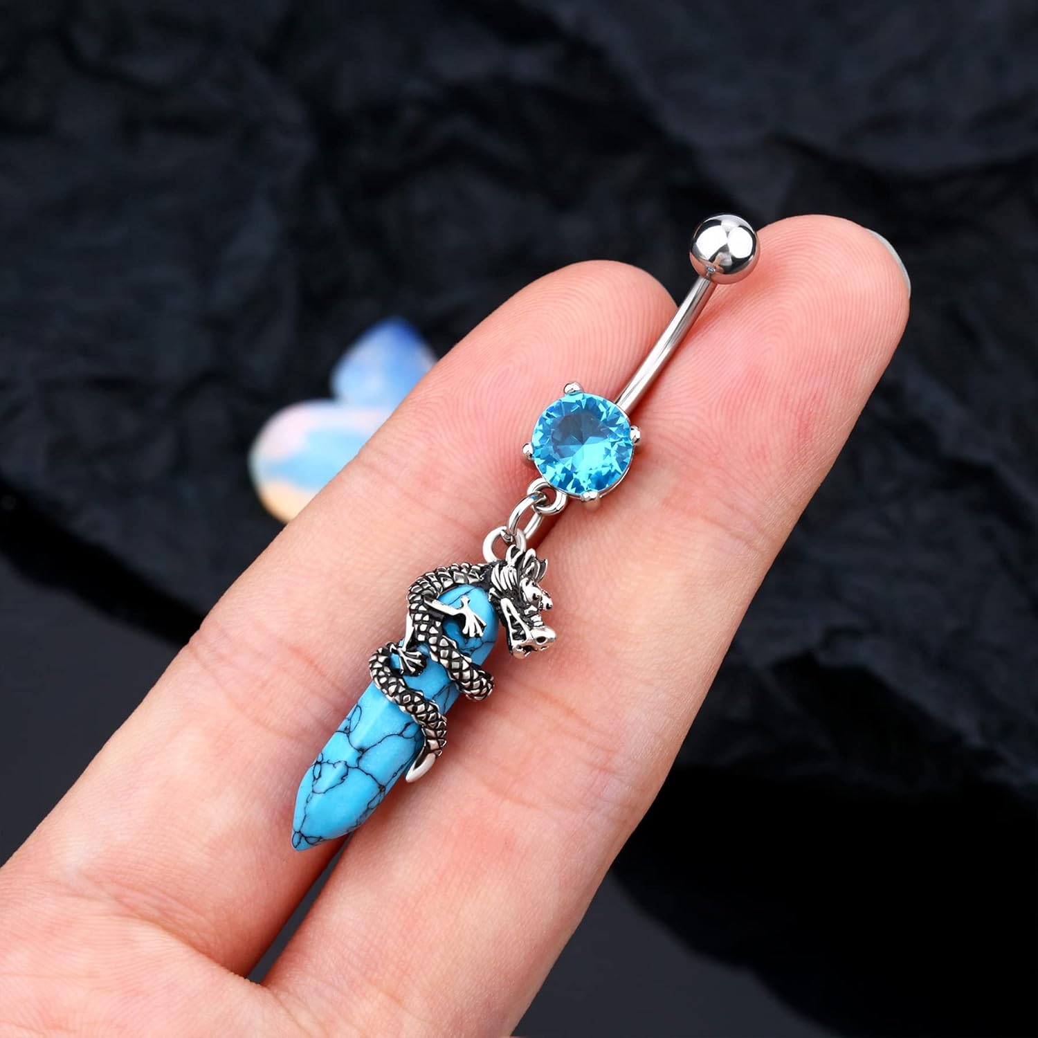 CM Crareesi Mania Halloween Belly Button Ring 14G Dragon Dangle Belly Ring Burn Silver Navel Piercing Jewelry Purple Belly Button Piercing - Image 5