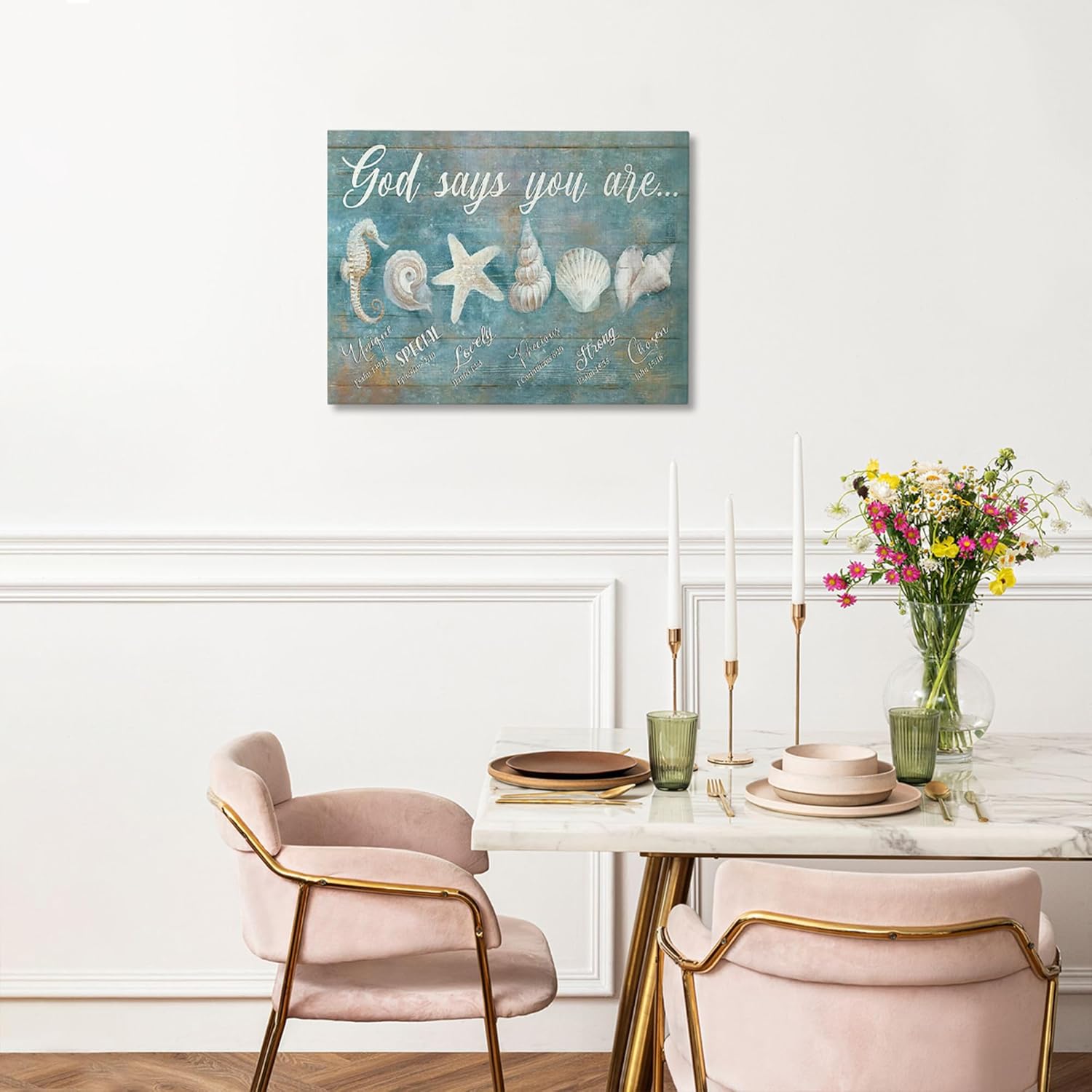 jerkboo Ocean Seashell Decor Wall Art Coastal Beach Nautical Pictures, Starfish Seashell Canvas Prints Painting Modern Framed Artwork for Bathroom Bedroom Living Room Home 16"x24"