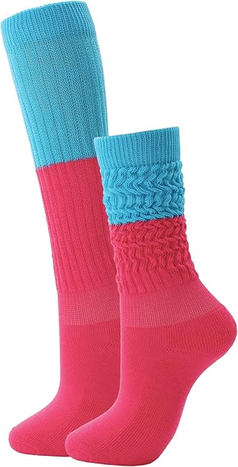 Neon Slouch Socks for Women 80s 90s Knee High Socks Soft Extra Long Scrunch Leg Warmers Size 9 to 10