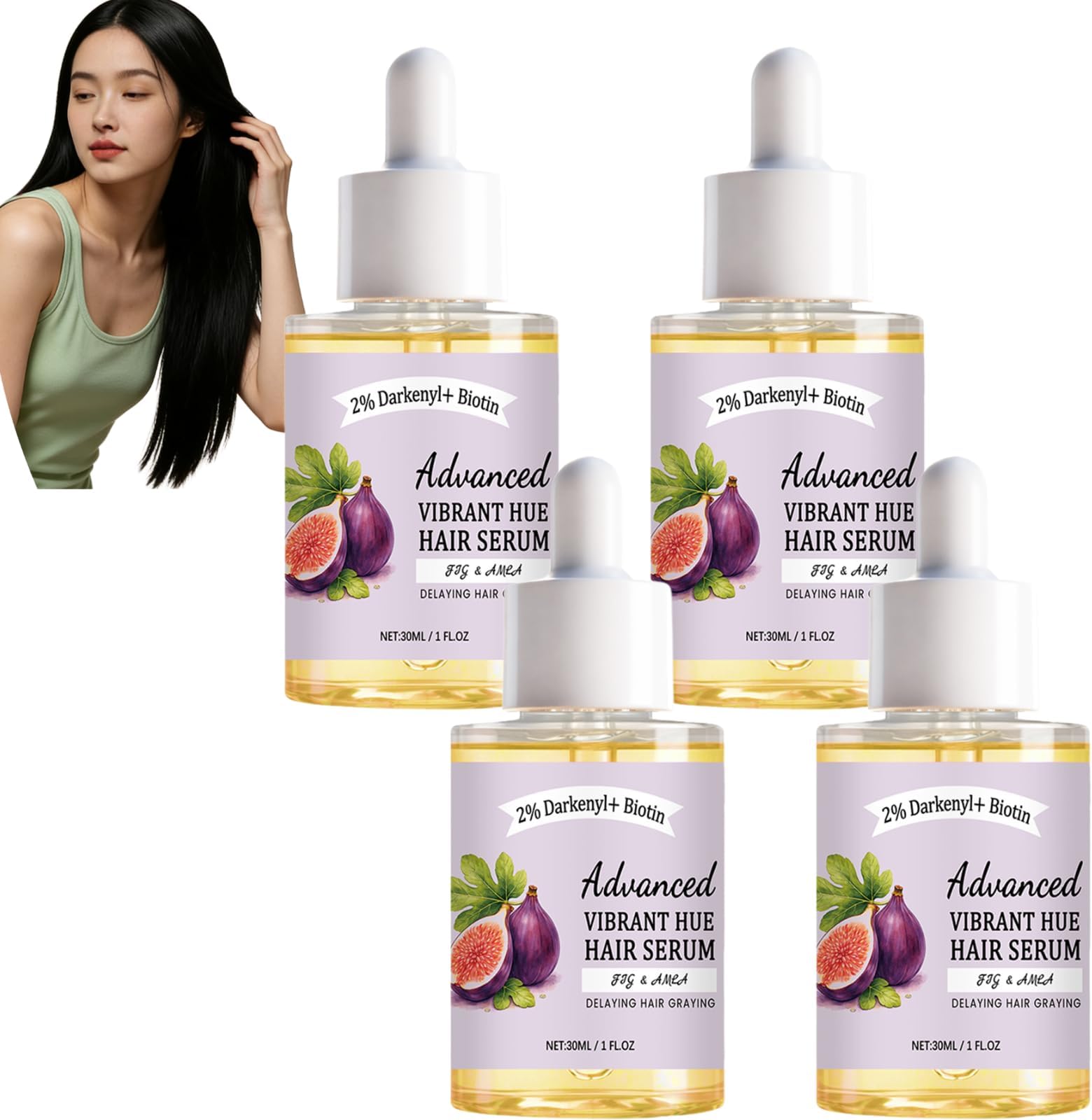 Anti Gray Hair Serum for Daily Care, Lightweight Non Greasy Hair Serum to Improve Gray Hair Appearance, Fig & Amla Inspired Conditioning Hair Oil, Leave In Hair Care for Men and Women, 30ml (4pcs)