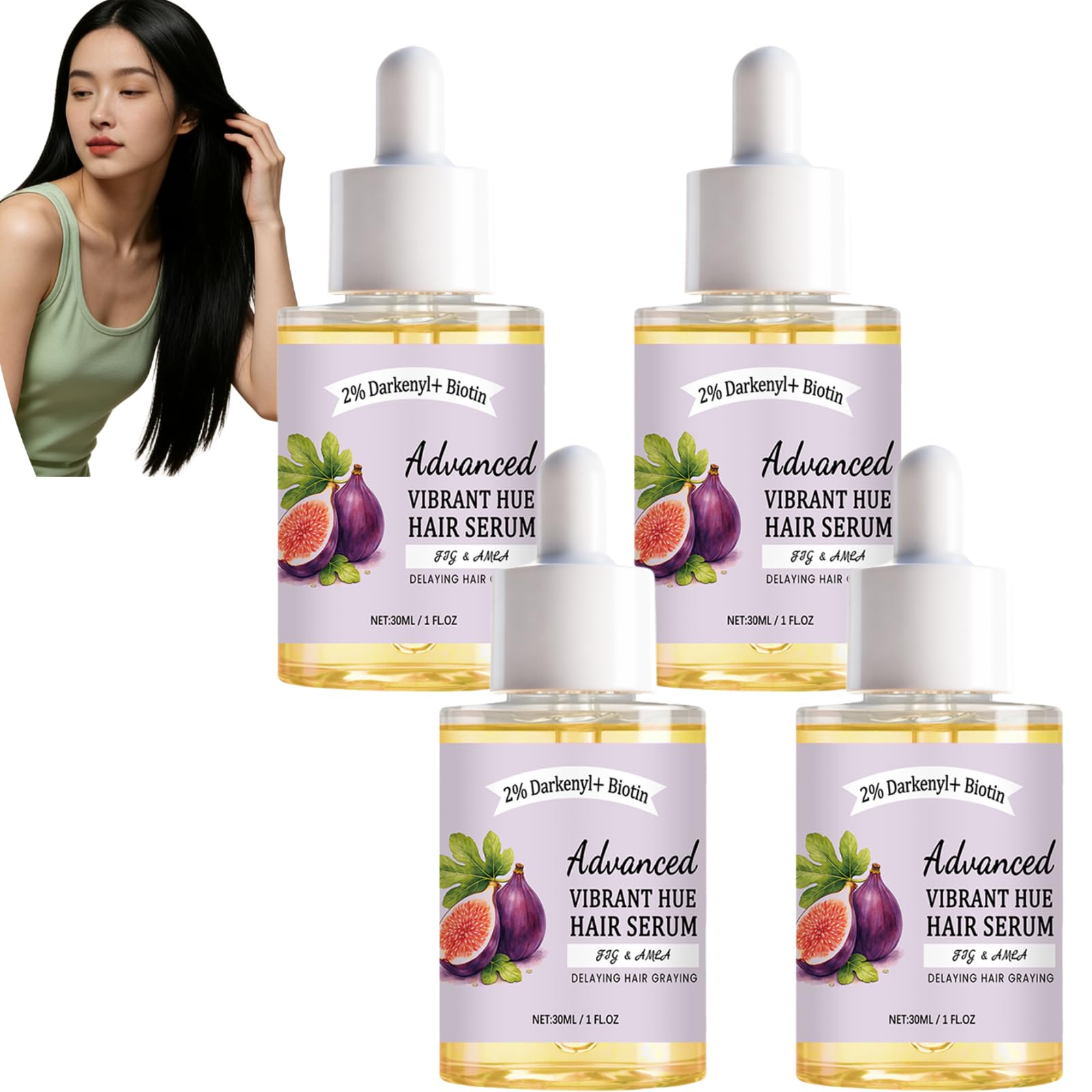 Anti Gray Hair Serum for Daily Care, Lightweight Non Greasy Hair Serum to Improve Gray Hair Appearance, Fig & Amla Inspired Conditioning Hair Oil, Leave In Hair Care for Men and Women, 30ml (4pcs)