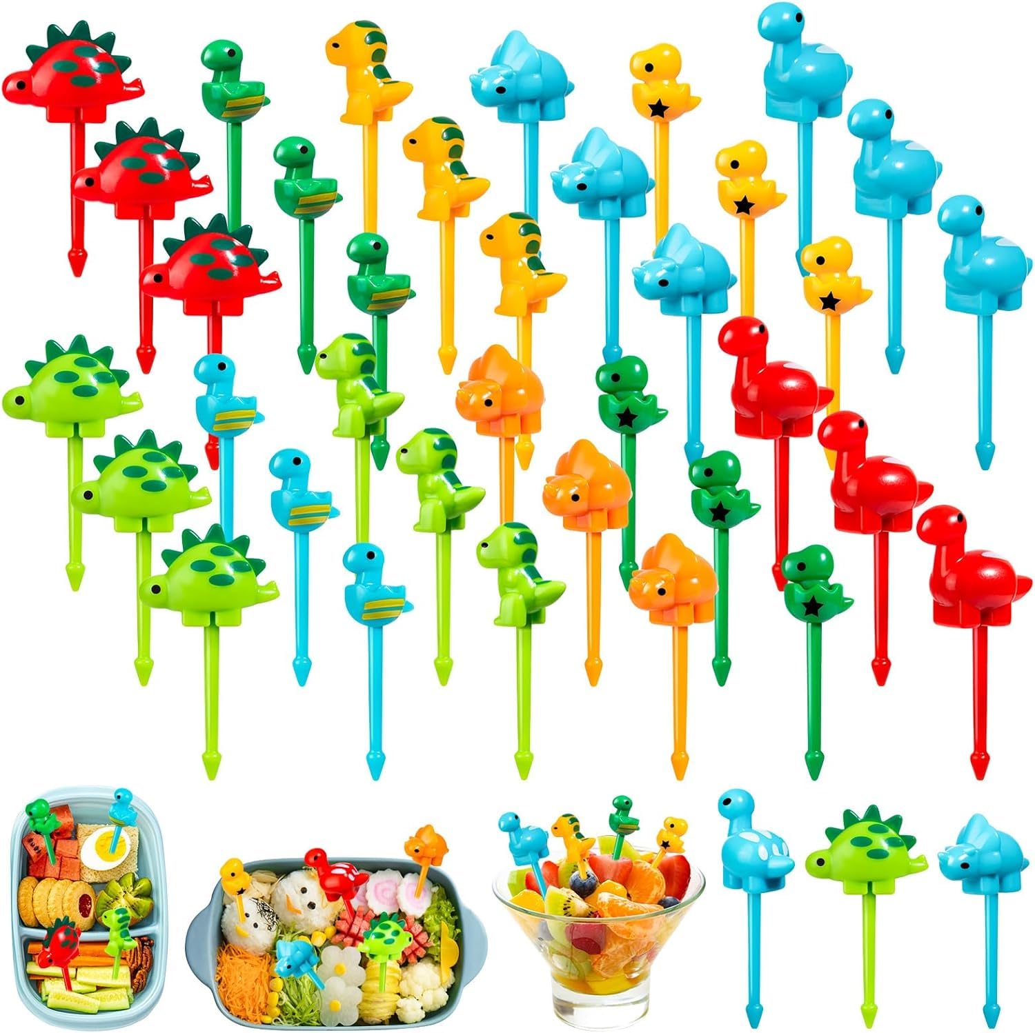 36 pcs Mini Dinosaur Food Picks, Cute Cartoon Animal Fruit Toothpicks