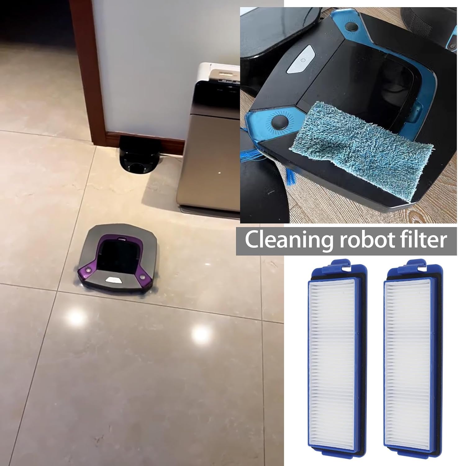 2Pcs Vacuum Cleaner Filters Dustproof Robot Filter Kit Washable and Replaceable Filters Compatible with Eufy Robovac G40/G40 Compatible with Hybrid+, 606-HPW