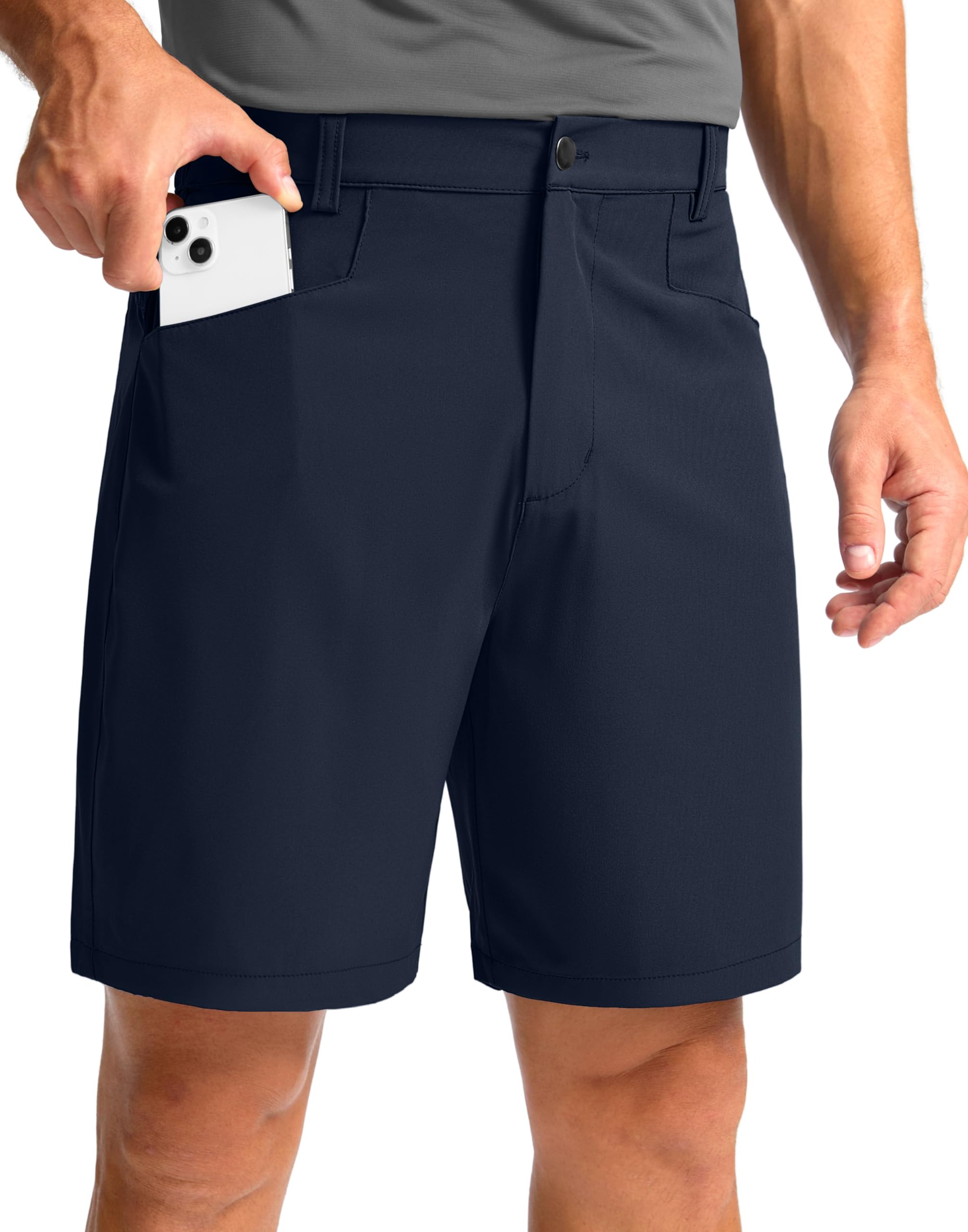 Pudolla Men's Casual Golf Shorts 7" Lightweight Stretch Flat Front Work Dress Shorts for Men with Pockets