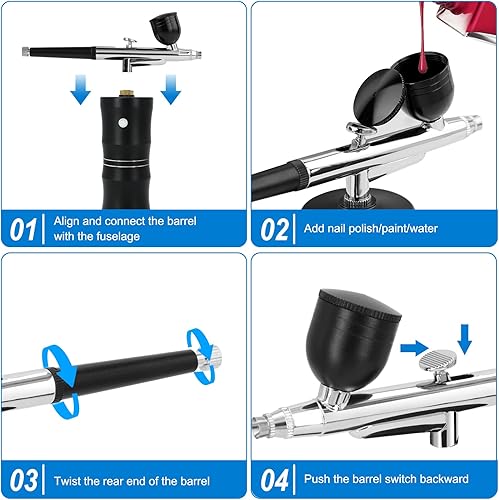 Miniatura 5 de Nlapldy Airbrush Kit with Air Compressor, Upgraded 7.4V 34PSI Air Brush Gun Rechargeable Portable Cordless Air Brush Painting with 0.4mm Nozzle for