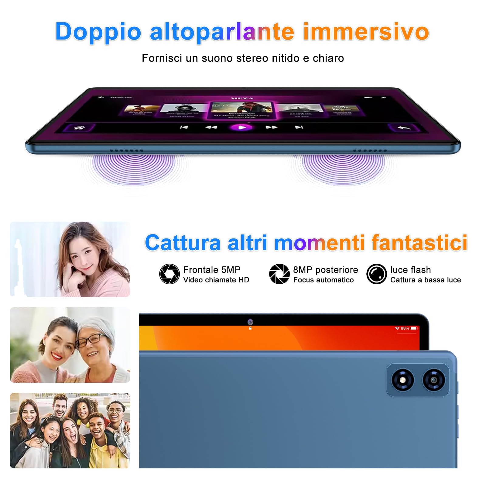 fezawio F10 Tablet 10 Pollici, Tablet Android 14, 22 GB RAM+128 GB ROM |1TB TF |8000mAh |5G Wi-Fi |Octa-Core |Widevine L1 |2.0Ghz Tablet PC Con Tastiera Mouse Fondina, Migliore Regalo-Blu