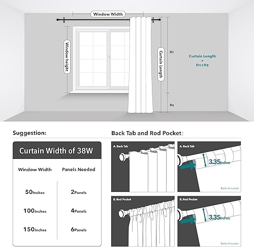Miniatura 6 de Deconovo Cortinas semitransparentes con pestaña trasera y bolsillo para barra, blanco, 52 pulgadas de ancho x 63 pulgadas de largo