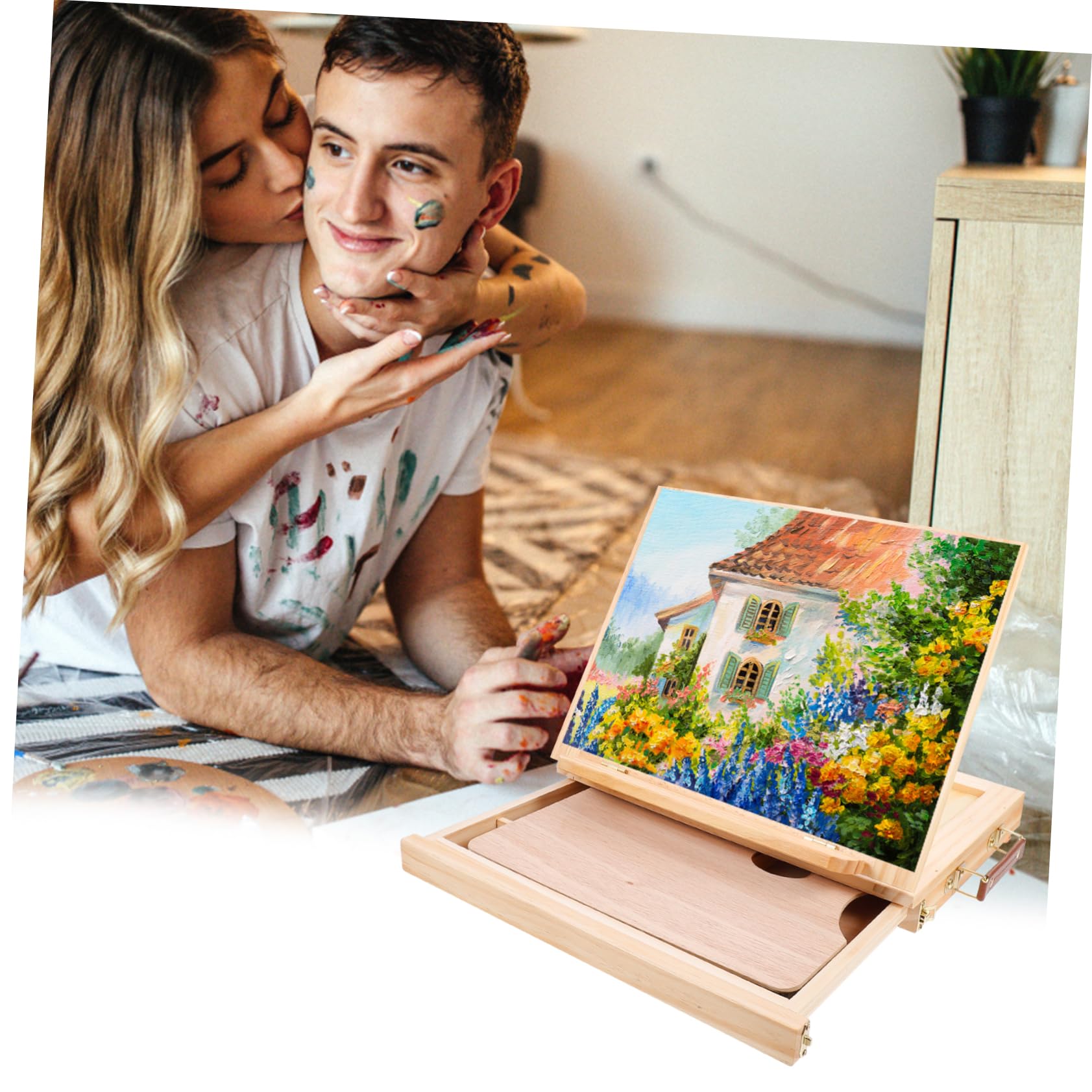 Operitacx Faltbarer Tisch Easel mit Schublade Holz Tragständer für Malerei Displayhalter und Präsentationsständer Naturholzfarbe