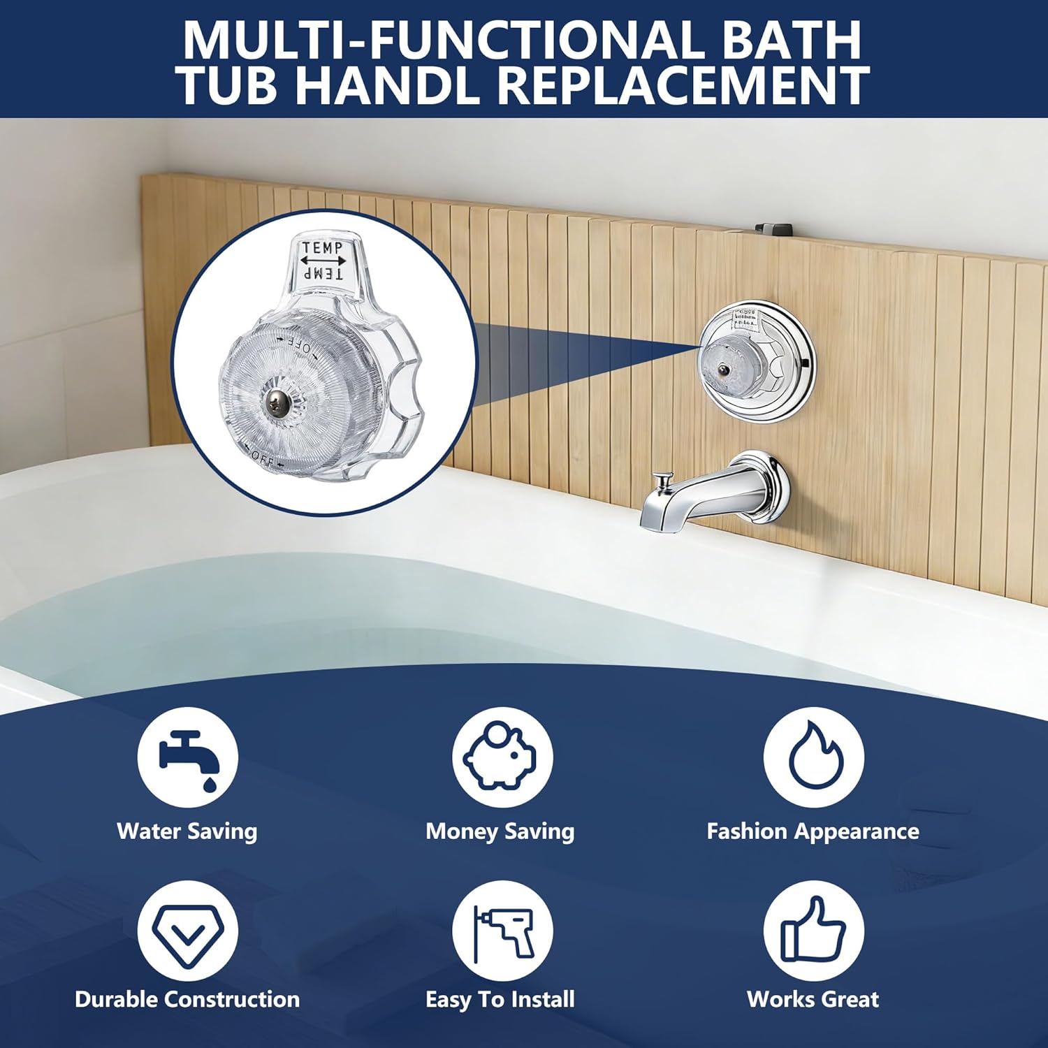 1 Set Acrylic Shower Handle Replacement Temperature and Volume Control Faucet Handle for MXT11 Clear Shower Temp Valve Handles Compatible with Mixet Bathtub Hot Cold Temperature Control Part