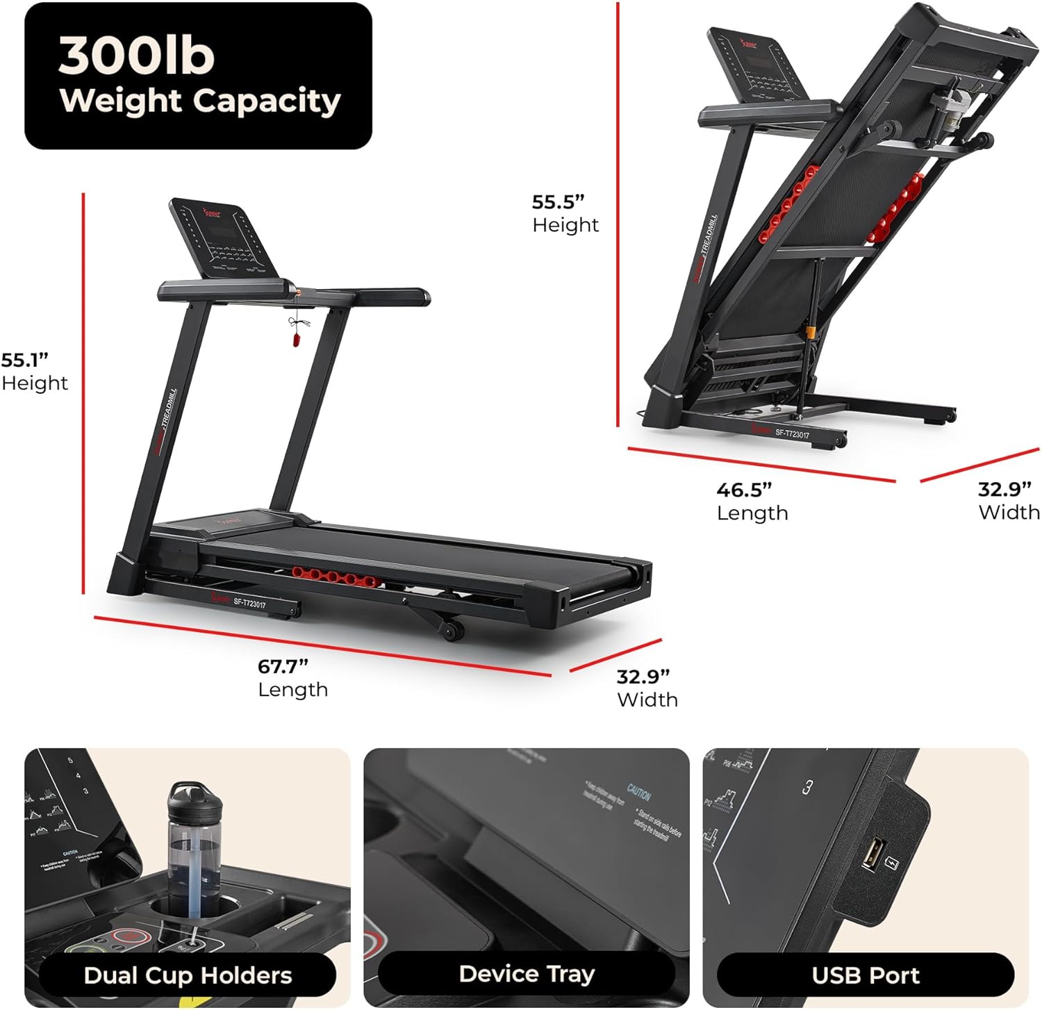 Sunny Health & Fitness Smart Heavy-Duty Auto Incline Treadmill with 20" Running Deck and Free SunnyFit App Connection
