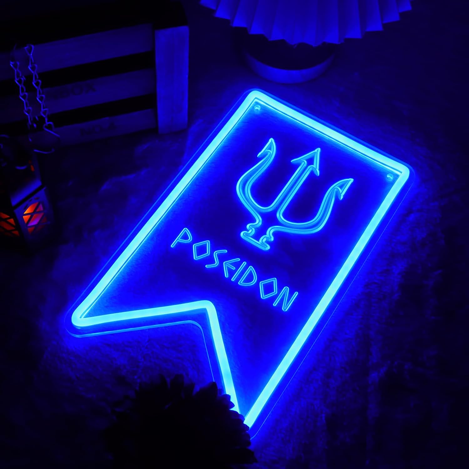 ImprintNook LED Neon Wall Signs, Greek Mythology Banner Collection, Artemis Poseidon Ares Designs, Green Blue Red Colors, Acrylic, 13x14 Inches (Poseidon)